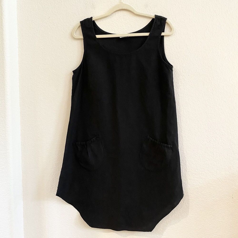 Clickby Color Me Cotton Women's 100% Linen Sleeveless Short ‎ Dress Pockets SZ M